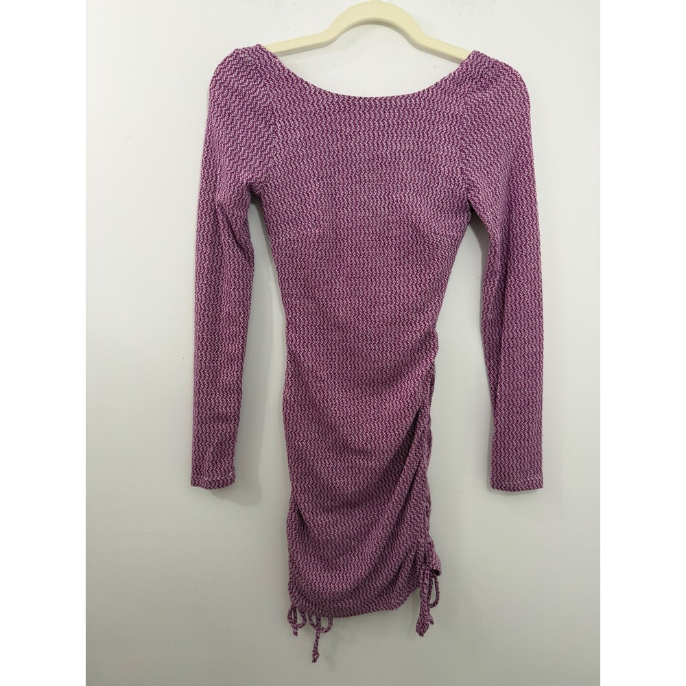 Le Lis Collection Magenta Textured Knit Ruched Long Sleeve Mini Dress XS KD6426